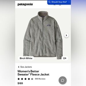 NWT Patagonia Women's Better Sweater Fleece
Full Zip Jacket Birch White XL